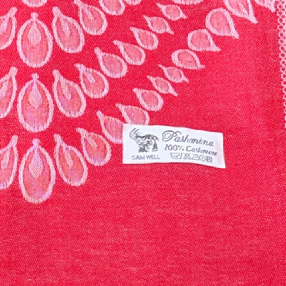 Sam Well Reversible Pashmina Scarf Red and White Patterned 100% Cashmere - Picture 3 of 9